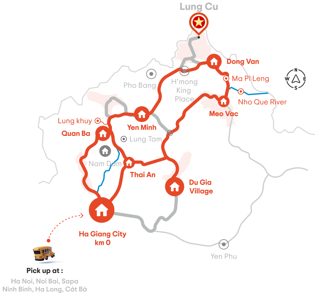 Ha Giang Loop 3 days 2 nights route map