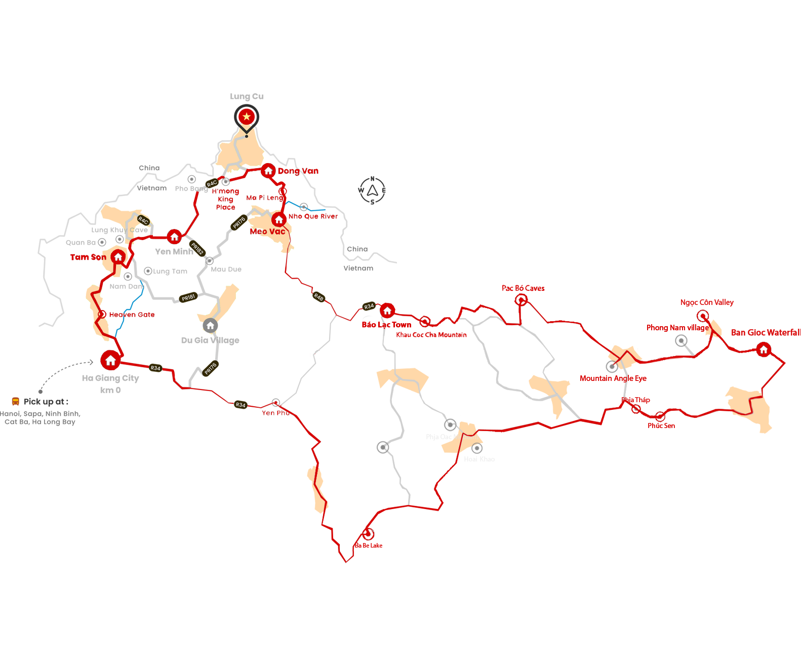Route Map Ha Giang – Cao Bang Tour 5D4N