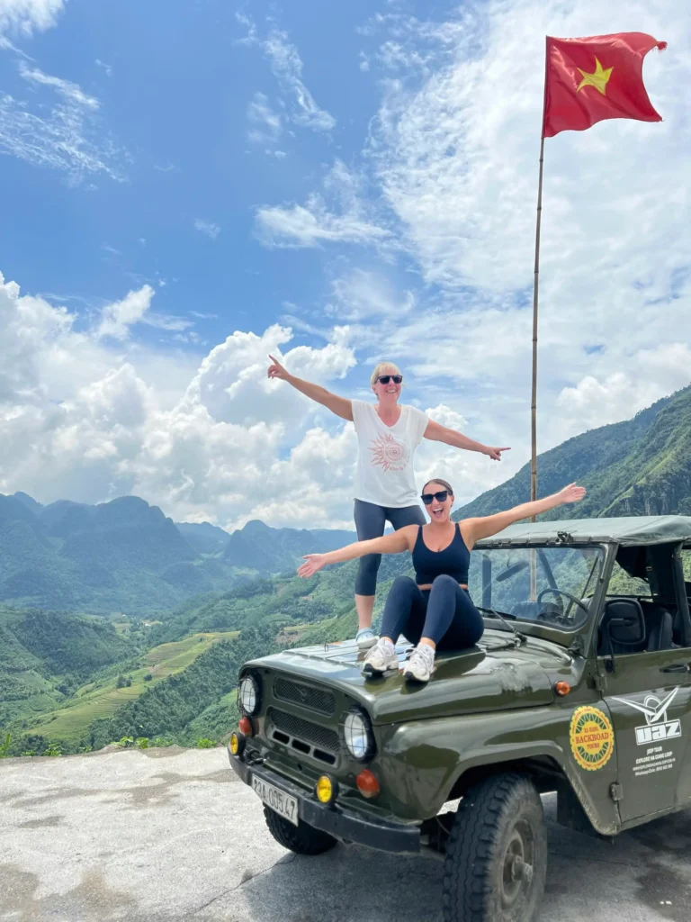 2 girls in a jeep with ha giang loop trails ha giang for non riders