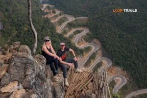 guest of loop trails taking photo at khau coc cha pass