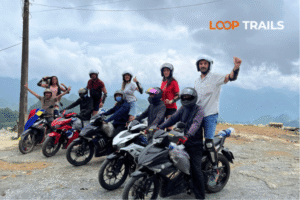 Trail to Du Gia Waterfall from parking area on Ha Giang Loop motorcycle route