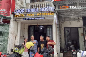 started a trip with loop trailsHa Giang Loop tour briefing at Loop Trails Hostel before departure