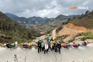 Easy Rider guided tour stopping at viewpoint on Ha Giang Loop