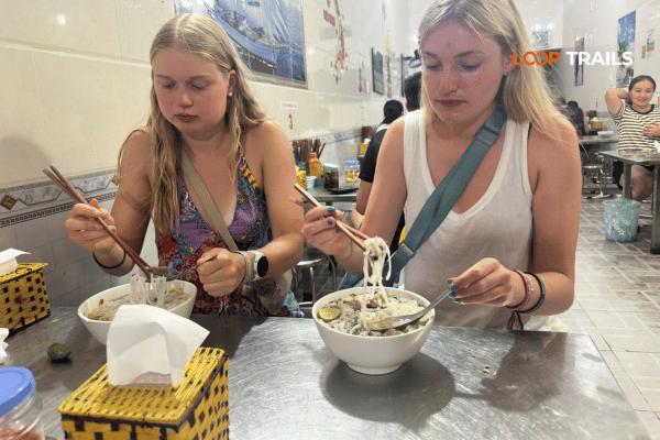 customers of looptrails had breakfast in ha giang city
