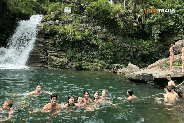 tourists of looptrails swimming in du gia waterfall tourists of looptrails swimming in du gia waterfall