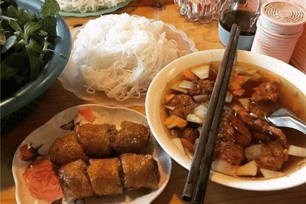 Bun cha at a Hanoi street restaurant