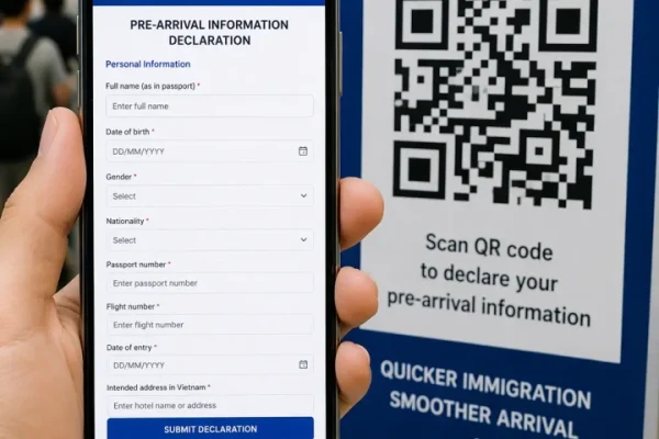 Completing the Vietnam Digital Arrival Card before landing