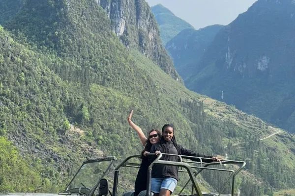 Jeep tour vehicle on Ma Pi Leng Pass section of Ha Giang Loop ma pi leng skywalk guide