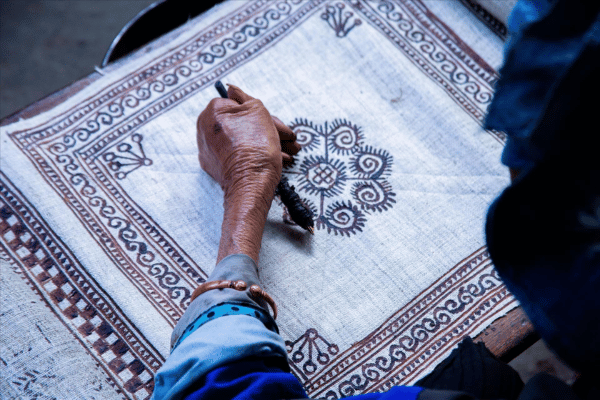 Indigo dyed scarves and textiles at Lung Tam linen cooperative