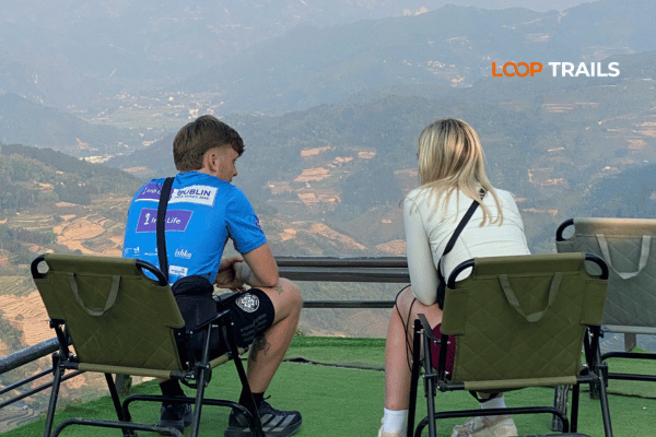 a couple in coffee shop sight seeing the mountain