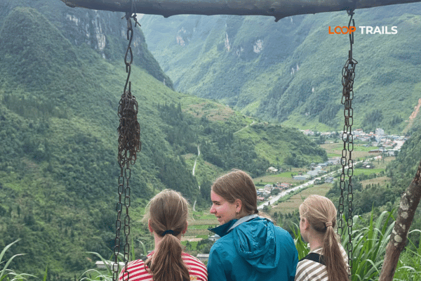 a family doing the ha giang loop with looptrails in chin khoanh pass