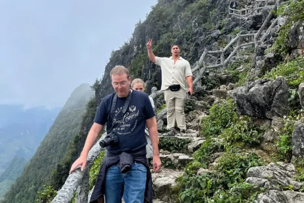 Ma Pi Leng Pass stone marker sign along Ha Giang Loop motorbike route