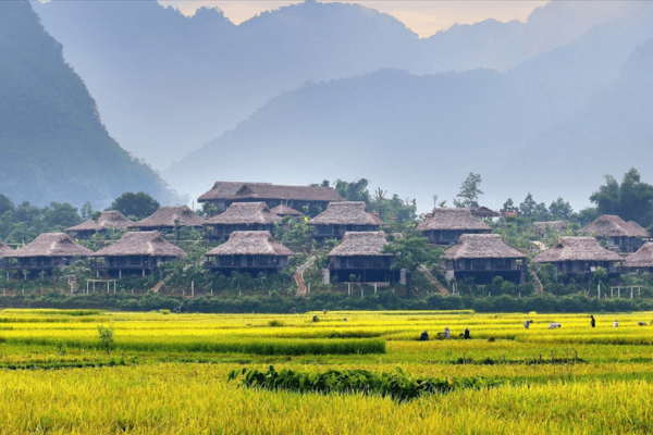 Mai Chau valley rice fields White Thai village Vietnam