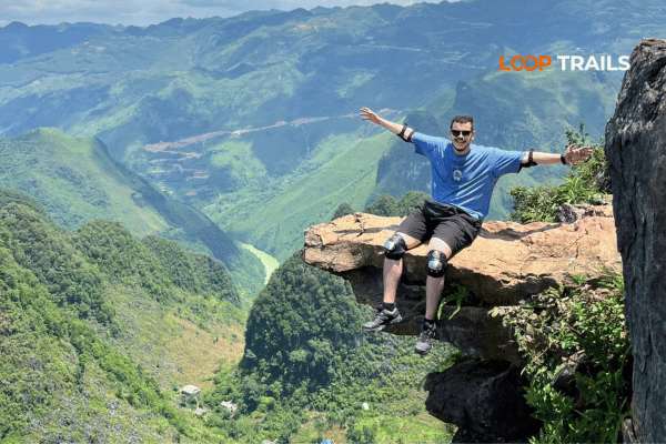 Ma Pi Leng Skywalk glass bridge extending over Nho Que River canyon in Ha Giang Vietnam