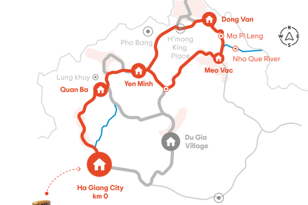 ha giang loop map 2 days 1 night route