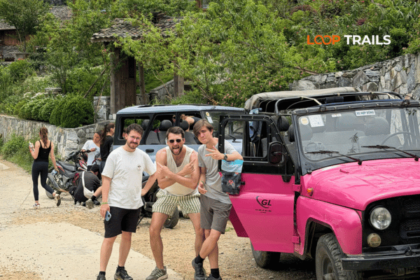 ha giang loop by a pink jeep with looptrails