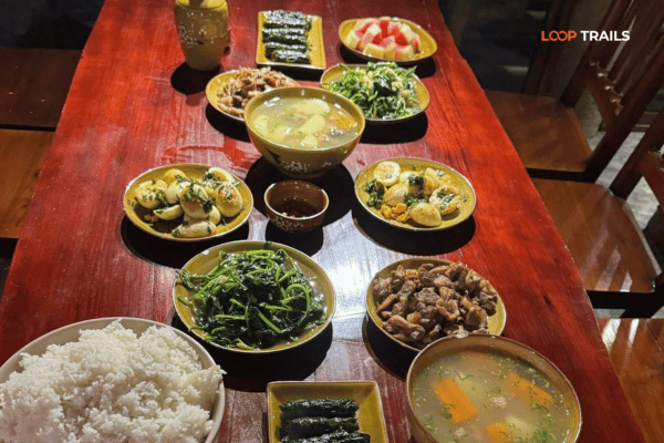 have dinner with looptrails in a homestay food allergies on ha giang