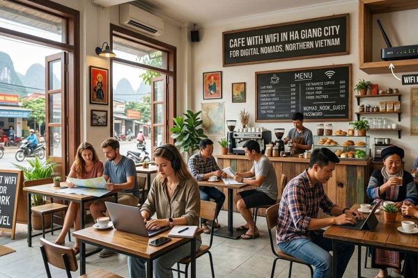 Cafe with WiFi in Ha Giang City for digital nomads, northern Vietnam