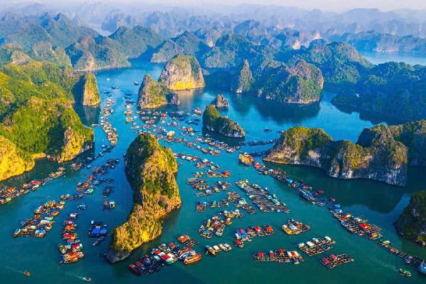 Floating fishing village in Halong Bay, Quang Ninh Province Vietnam