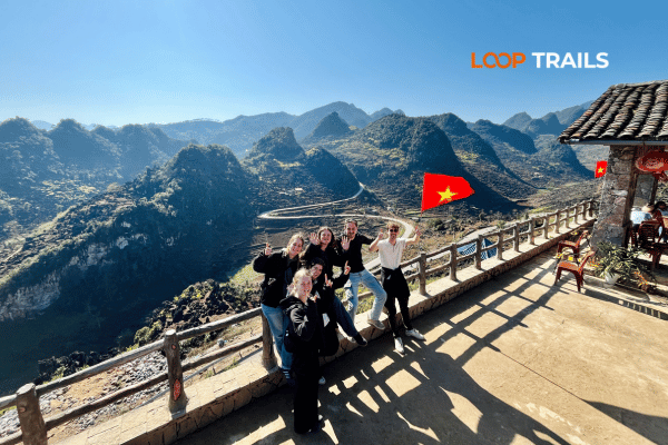 Easy Rider guided tour stopping at viewpoint on Ha Giang Loop