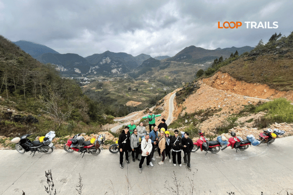 Easy Rider guided tour stopping at viewpoint on Ha Giang Loop