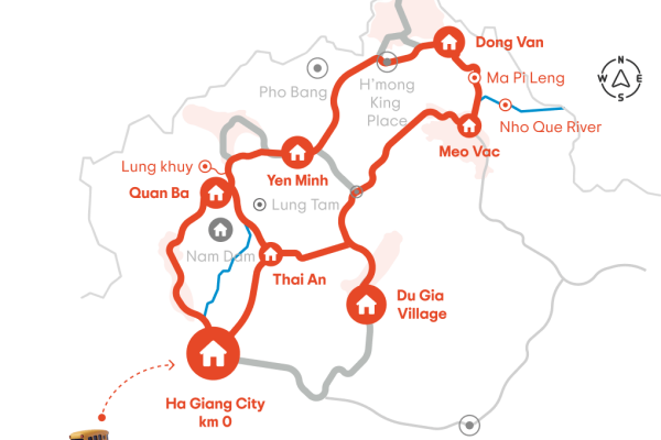 ha giang loop map 3 days 2 nights route