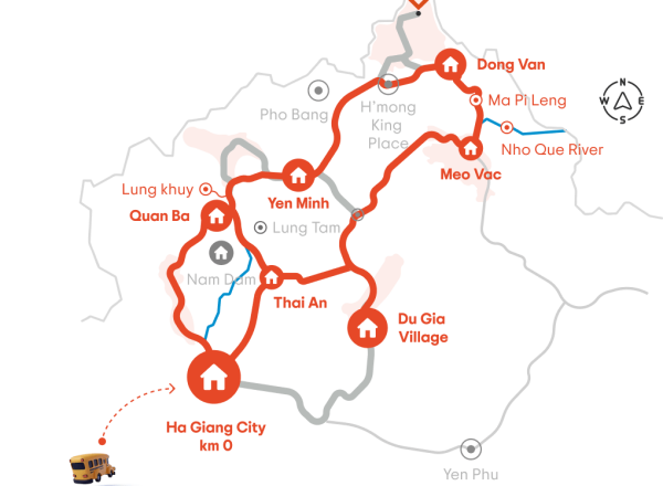 ha giang loop map 3 days 2 nights route
