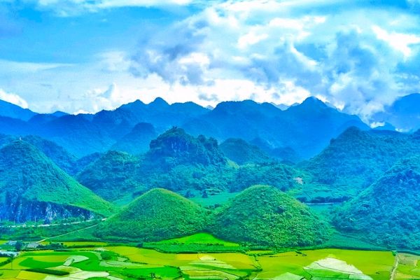 Twin Mountains Quan Ba (Núi Đôi) seen from Tam Son valley, Ha Giang