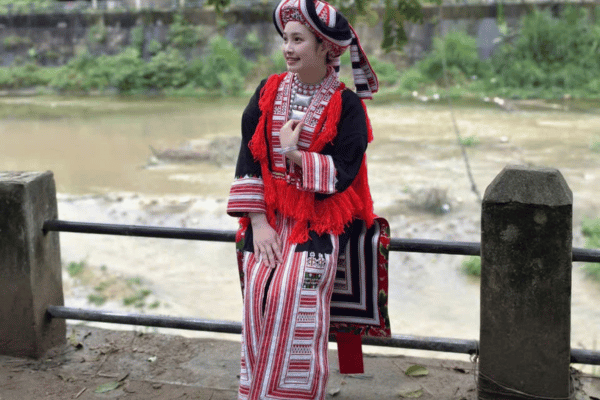 Red Dao embroidery on indigo jacket, Ha Giang highlands
