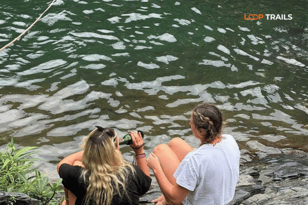 swimming at du gia waterfall with looprtrails