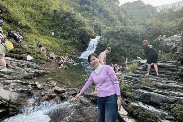 Late afternoon light at Du Gia Waterfall swimming area on Ha Giang Loop