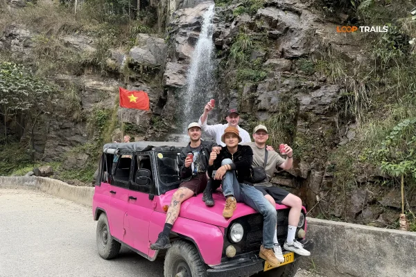 thai an waterfall on ha giang loop jeep tour