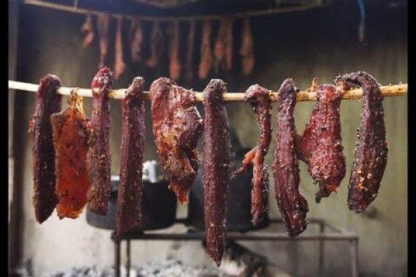 Smoked buffalo meat Thit Trau Gac Bep Ha Giang market local food